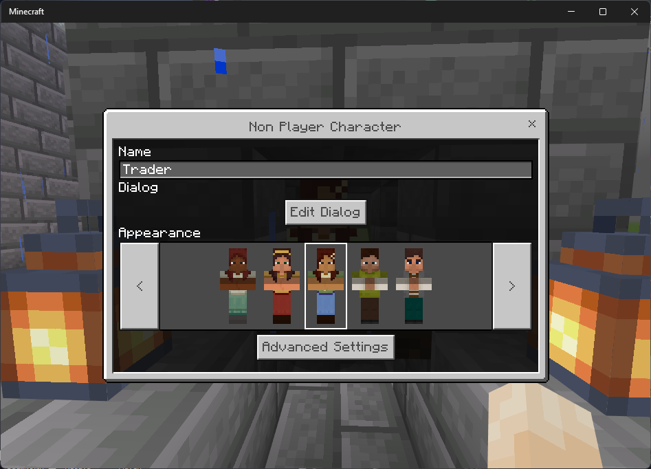 Image showing the non-player character editor in minecraft